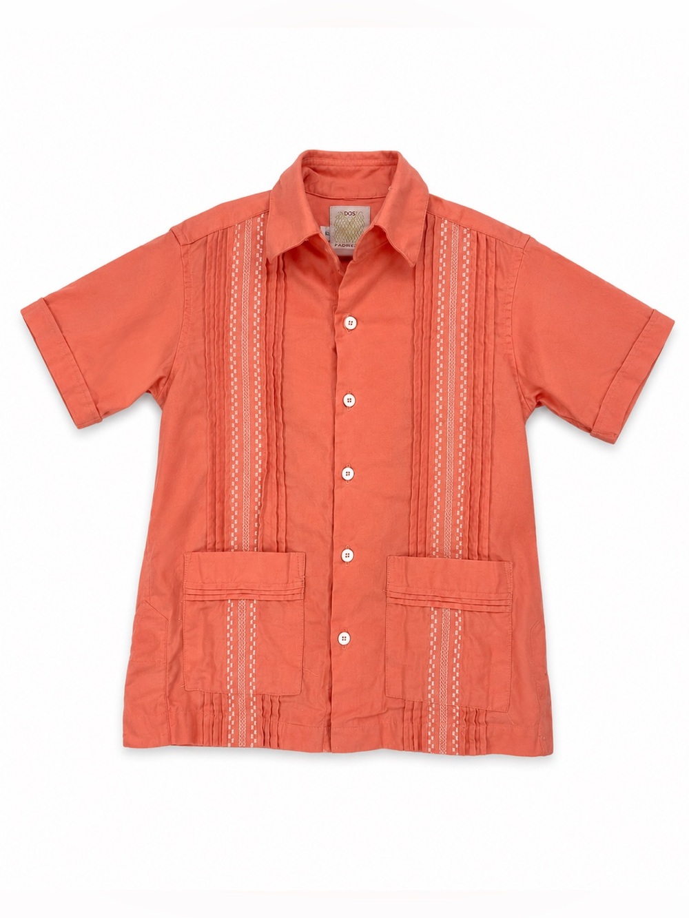 Dos Carolinas Kids 7 Classic 2-Pocket Guayabera Shirt Peach Orange Embroidery